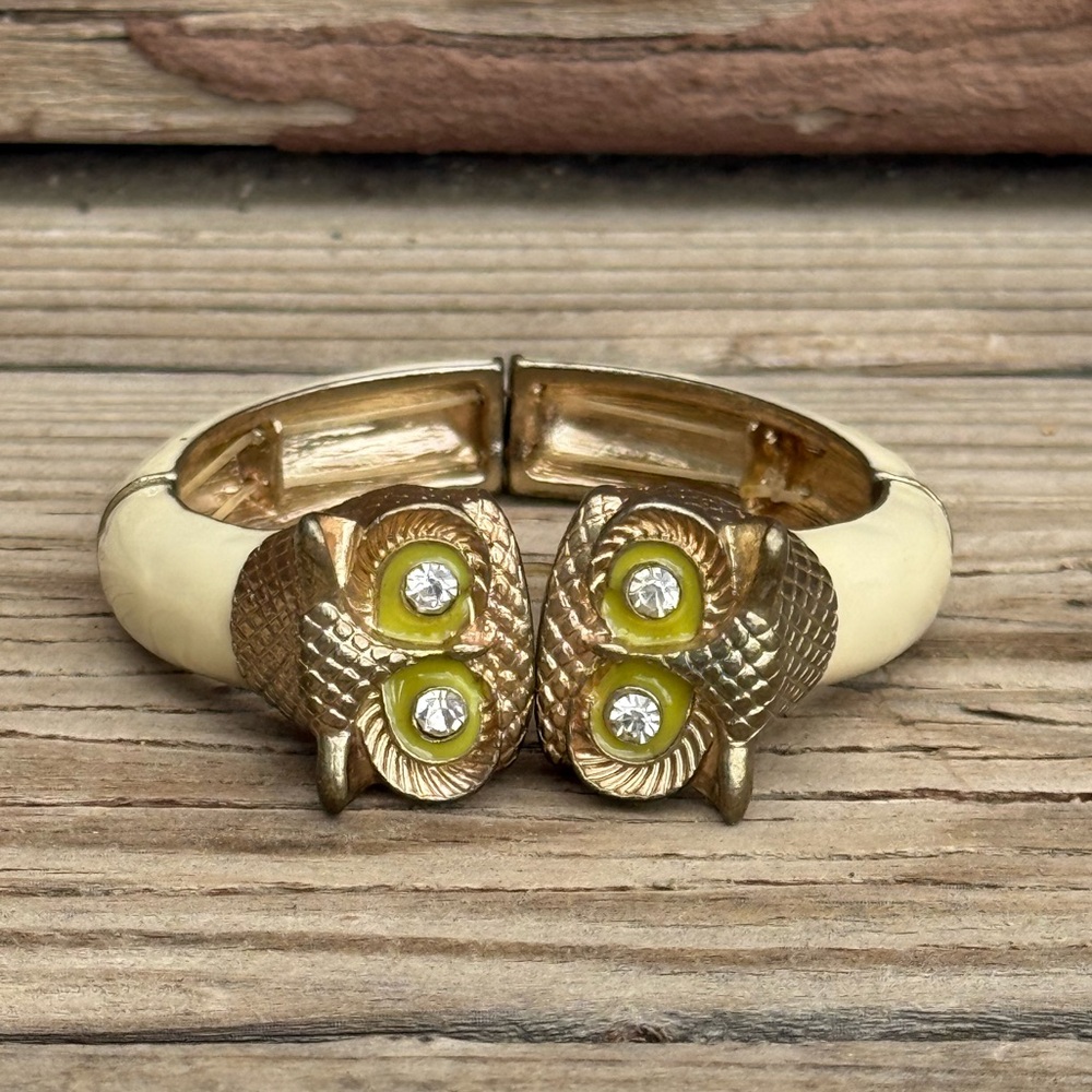 Bundle 3 for 50% off 1960s Enameled Owl Bangle Bracelet